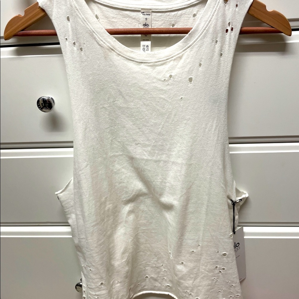 ALO YOGA White Distressed Tank Small BNWT